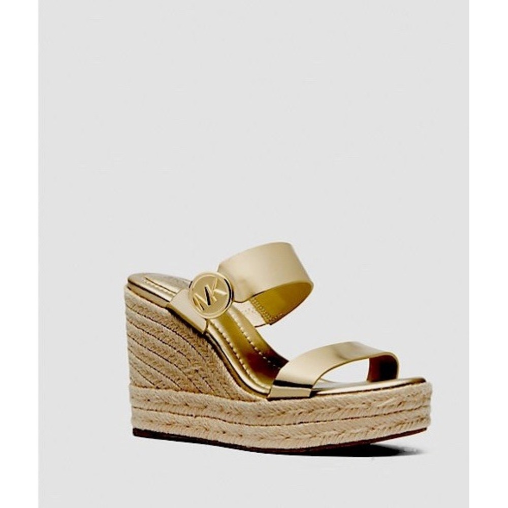 Michael Kors Lucinda Gold Wedge Sandal Size 8 NWOB